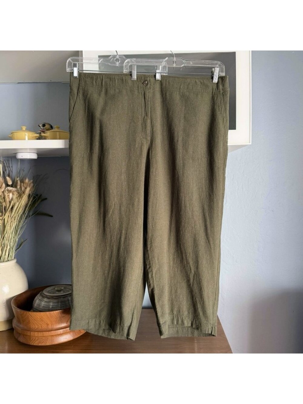 J. Jill Linen Blend Moss Green Cropped Pants Trouser Size 3X